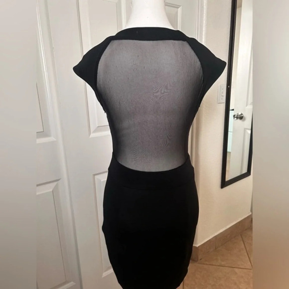 Charlotte Russe Dress Black Round Neck short‎ sleeve transparent back M - Picture 1 of 16